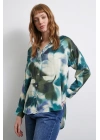 Batik Desen Saten Gömlek Petrol