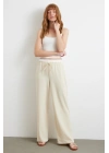 Bel Bantlı Wide Leg Pantolon Krem