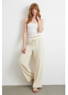 Bel Bantlı Wide Leg Pantolon Krem
