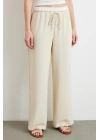 Bel Bantlı Wide Leg Pantolon Krem