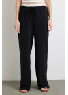 Bel Bantlı Wide Leg Pantolon Siyah