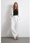 Bel Detaylı Wide Leg Pantolon Ekru