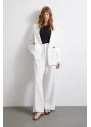 Bel Detaylı Wide Leg Pantolon Ekru
