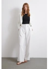 Bel Detaylı Wide Leg Pantolon Ekru