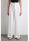 Bel Detaylı Wide Leg Pantolon Ekru