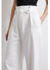 Bel Detaylı Wide Leg Pantolon Ekru
