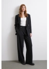 Bel Detaylı Wide Leg Pantolon Siyah