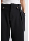 Bel Detaylı Wide Leg Pantolon Siyah