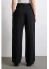 Bel Detaylı Wide Leg Pantolon Siyah