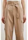Bel Pileli Kargo Cep Pantolon Bej