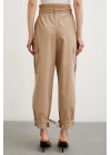 Bel Pileli Kargo Cep Pantolon Bej