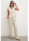 Belden Bağlamalı Pantolon Bej