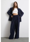 Beli Büzgülü Geniş Paça Rahat Pantolon Lacivert