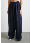 Beli Büzgülü Geniş Paça Rahat Pantolon Lacivert