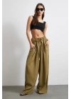 Beli Büzgülü Geniş Paça Rahat Pantolon Yeşil