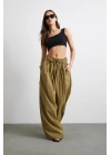 Beli Büzgülü Geniş Paça Rahat Pantolon Yeşil