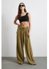 Beli Büzgülü Geniş Paça Rahat Pantolon Yeşil
