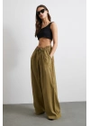 Beli Büzgülü Geniş Paça Rahat Pantolon Yeşil