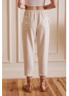 Beli İpli Salaş Gabardin Pantolon Ekru