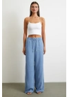 Beli Lastikli Bağcıklı Geniş Paça Pantolon Mavi
