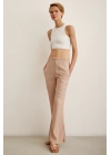 Beli Lastikli Biyeli Yüksek Bel Pantolon Pudra