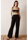 Beli Lastikli Biyeli Yüksek Bel Pantolon Siyah