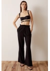 Beli Lastikli Biyeli Yüksek Bel Pantolon Siyah