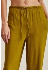 Beli Lastikli Biyeli Yüksek Bel Pantolon Yağ Yeşili