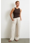 Beli Lastikli Boru Paça Pantolon Bej