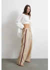 Beli Lastikli Çift Şeritli Pantolon Bej