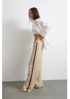 Beli Lastikli Çift Şeritli Pantolon Bej