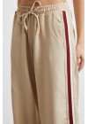 Beli Lastikli Çift Şeritli Pantolon Bej