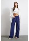 Beli Lastikli Çift Şeritli Pantolon Saks
