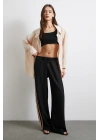 Beli Lastikli Çift Şeritli Pantolon Siyah
