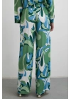 Beli Lastikli Desenli Pantolon Yeşil