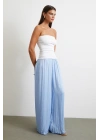 Beli Lastikli Geniş Paça Büzgülü Pantolon Mavi
