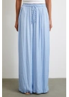 Beli Lastikli Geniş Paça Büzgülü Pantolon Mavi