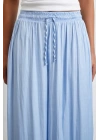 Beli Lastikli Geniş Paça Büzgülü Pantolon Mavi