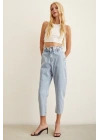 Beli Lastikli Mom Jean Buz Mavisi