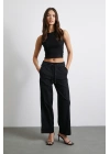 Beli Lastikli Paçası Katlamalı Pantolon Siyah