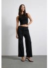 Beli Lastikli Paçası Katlamalı Pantolon Siyah