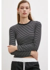 Bisiklet Yaka Çizgili Bluz Siyah