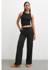 Bol Paça Lastikli Pantolon Siyah