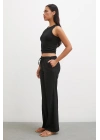 Bol Paça Lastikli Pantolon Siyah
