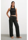 Bol Paça Lastikli Pantolon Siyah