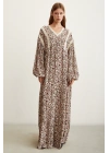 Brode Dantelli Elbise Bej