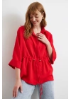Büzgülü Kimono Gömlek Kırmızı