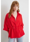 Büzgülü Kimono Gömlek Kırmızı