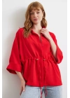 Büzgülü Kimono Gömlek Kırmızı