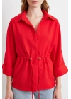 Büzgülü Kimono Gömlek Kırmızı